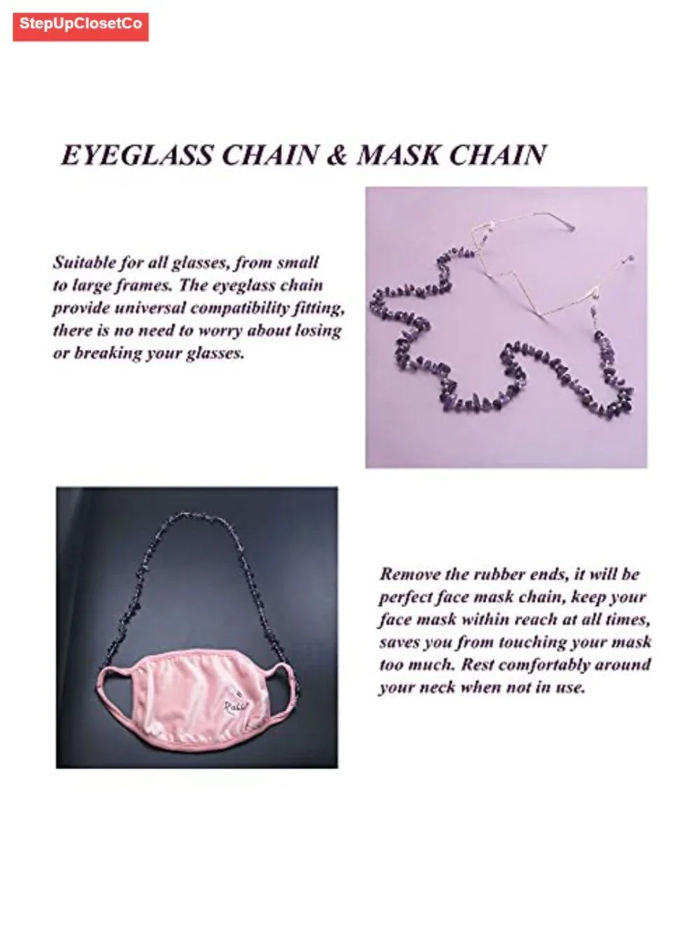 Beaded Eyeglass Chain Strap Holder for Women, Adjustable Glasses Cord with